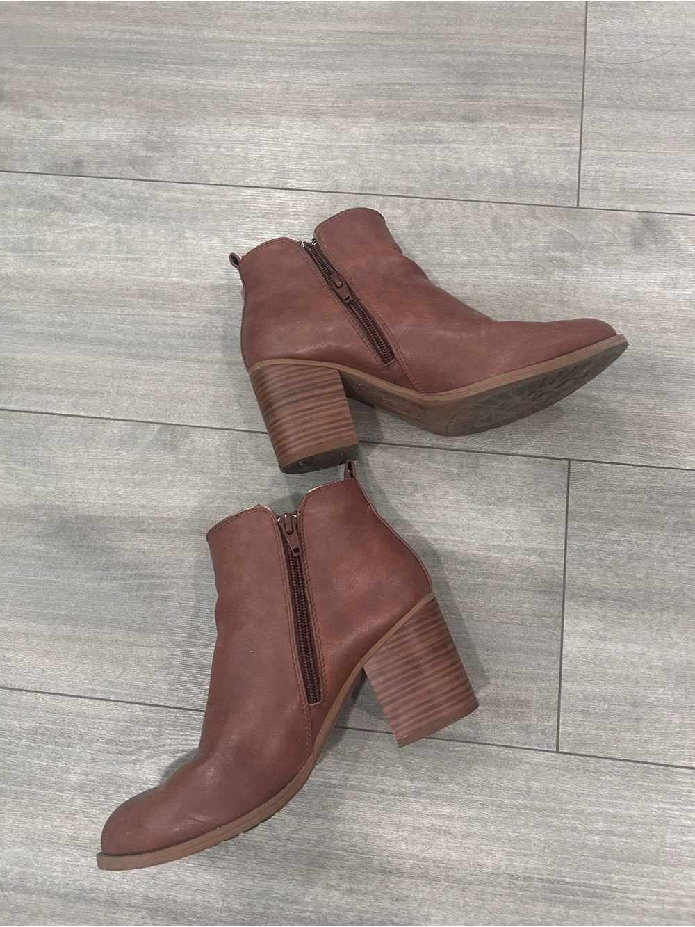 Women's Brown Leather Block Heel Ankle Boots